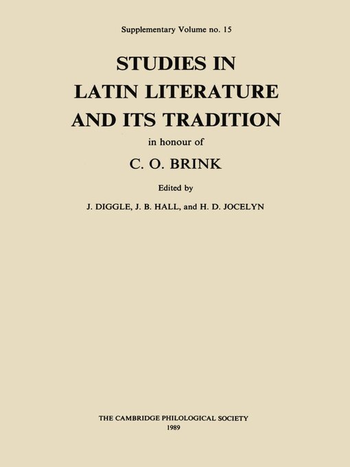 Title details for Studies in Latin Literature and Its Tradition by J. Diggle - Wait list